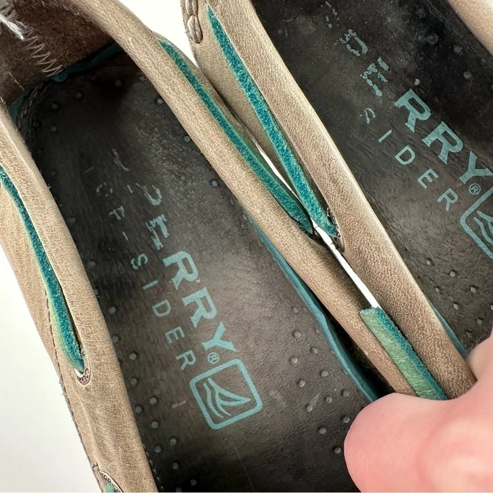 Sperry topsiders mens boat shoes size 9 gray teal leather preppy